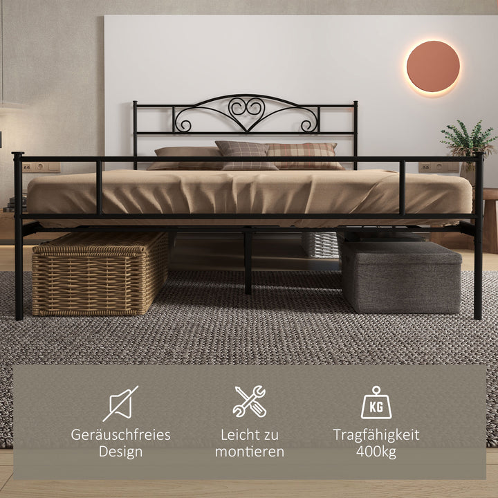 Seng 160 x 200 cm, sengestel med lamelbund af stål, opbevaring under sengen, dobbeltseng, sort