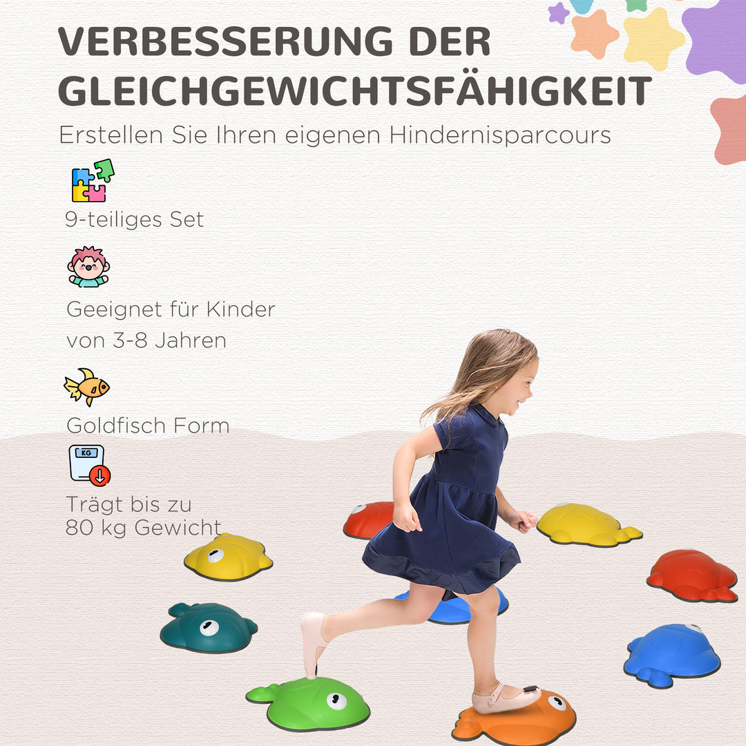 Balance stepping stones, sæt med 9, skridsikre, stabelbare, indendørs og udendørs, farverig
