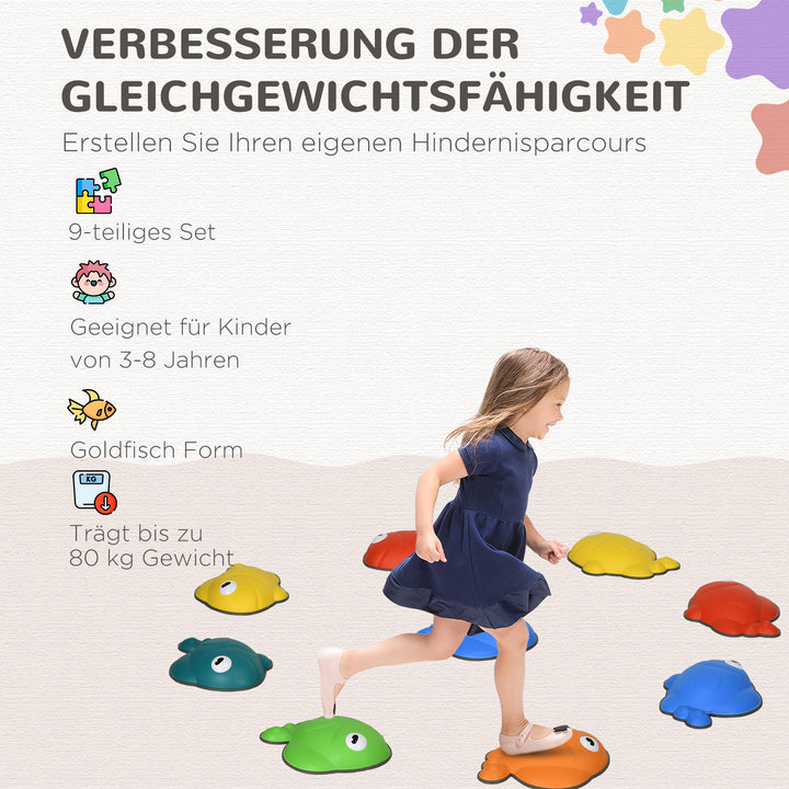 Balance stepping stones, sæt med 9, skridsikre, stabelbare, indendørs og udendørs, farverig