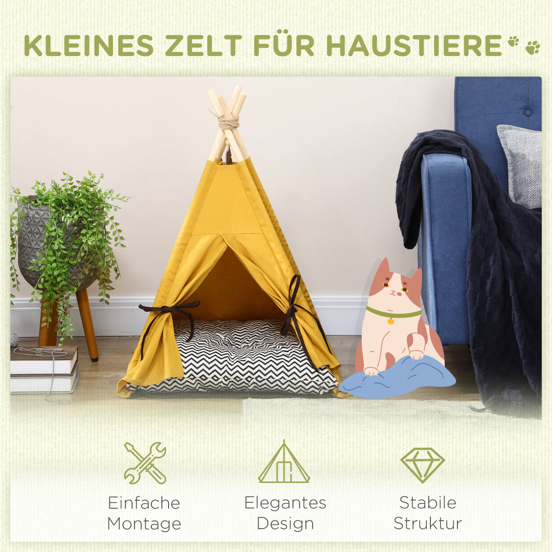 Kæledyrsseng, sødt tipi-design, med blød hynde og gulvmåtte, til hunde og katte, 60 x 60 x 76 cm