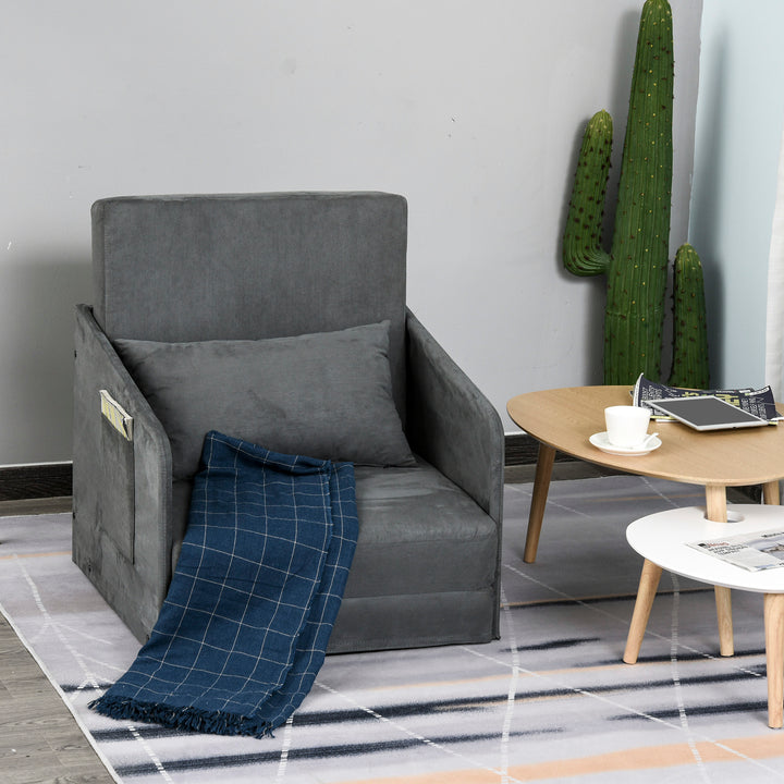 Sovesofa enkeltsofa vaskbart betræk 2 sidelommer pude metalgrå 70 x 76 x 77 cm
