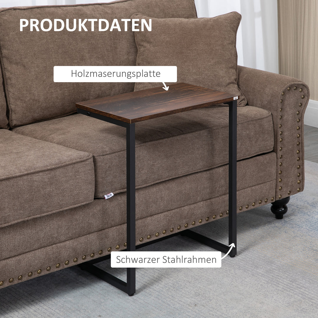 Indskudsborde, sideborde, sæt med 3, industrielt design, stålstel, brun + sort, 45 x 30 x 60 cm