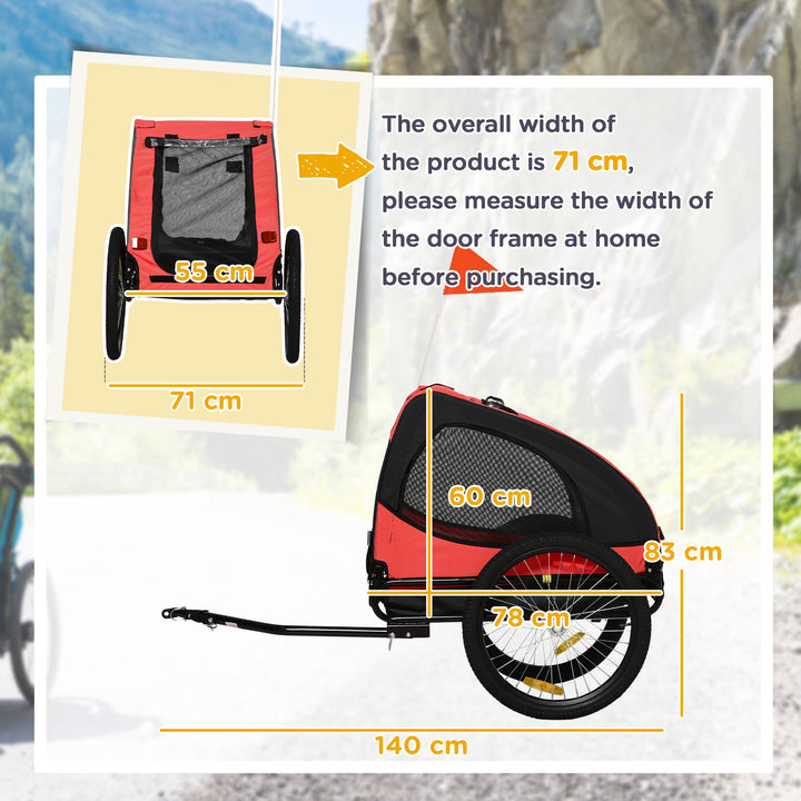 Hundetrailer, sammenklappelig cykeltrailer til hunde, vandafvisende, oxfordstof, metal, 140 x 71 x 83 cm, rød