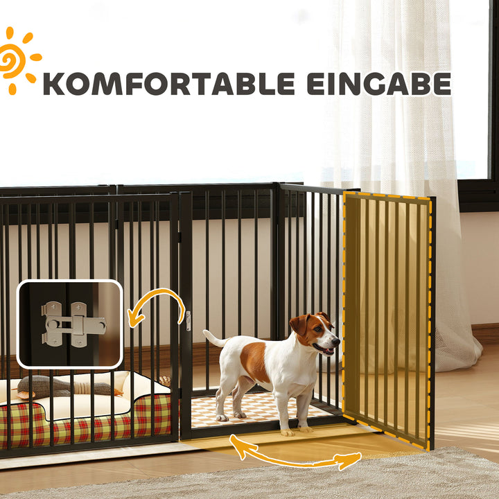 Hvalpegård, hundegård, hvalpeindhegning, 6 paneler med dør, foldbart og bærbart hundehegn, stål, sort