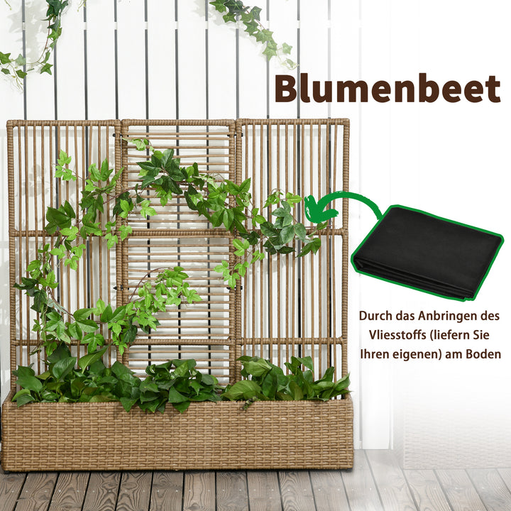 Blomsterkasse med espalier, vejrbestandig, polyrattan, 103 x 29 x 103 cm, sandfarvet