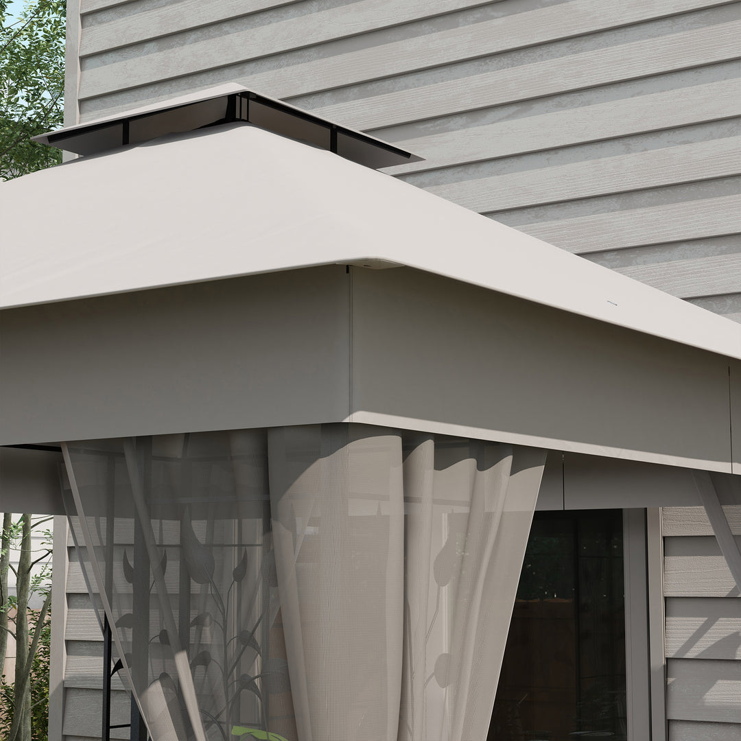 Pavillon med dobbelttag, 3x3 m, vandafvisende, stabil, vintersikker, havepavillon med myggenet, lysegrå