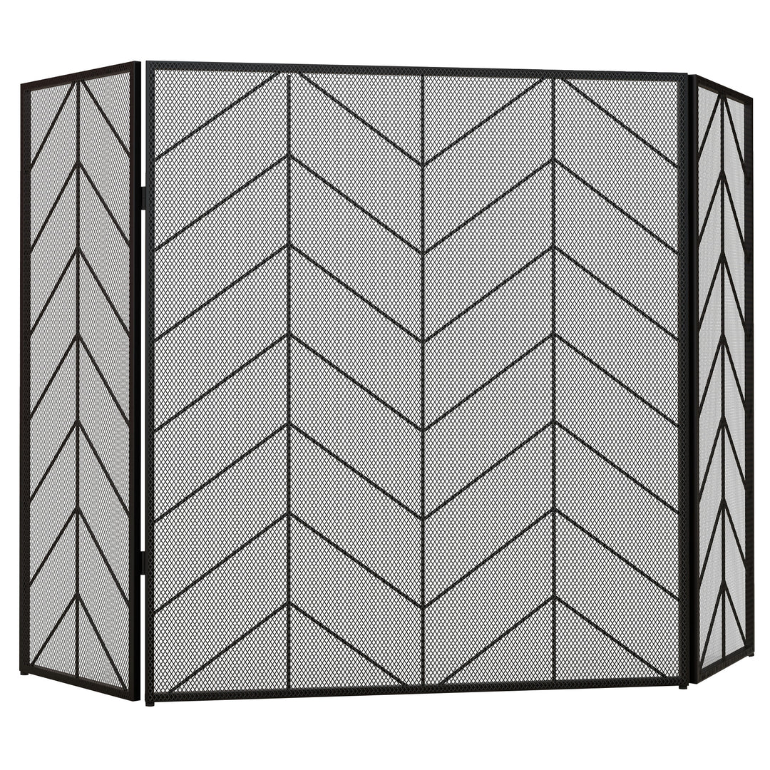 Gnistbeskyttelse til pejse, elegant gnistfanger, foldbar, belagt, sort, 135 x 85 cm