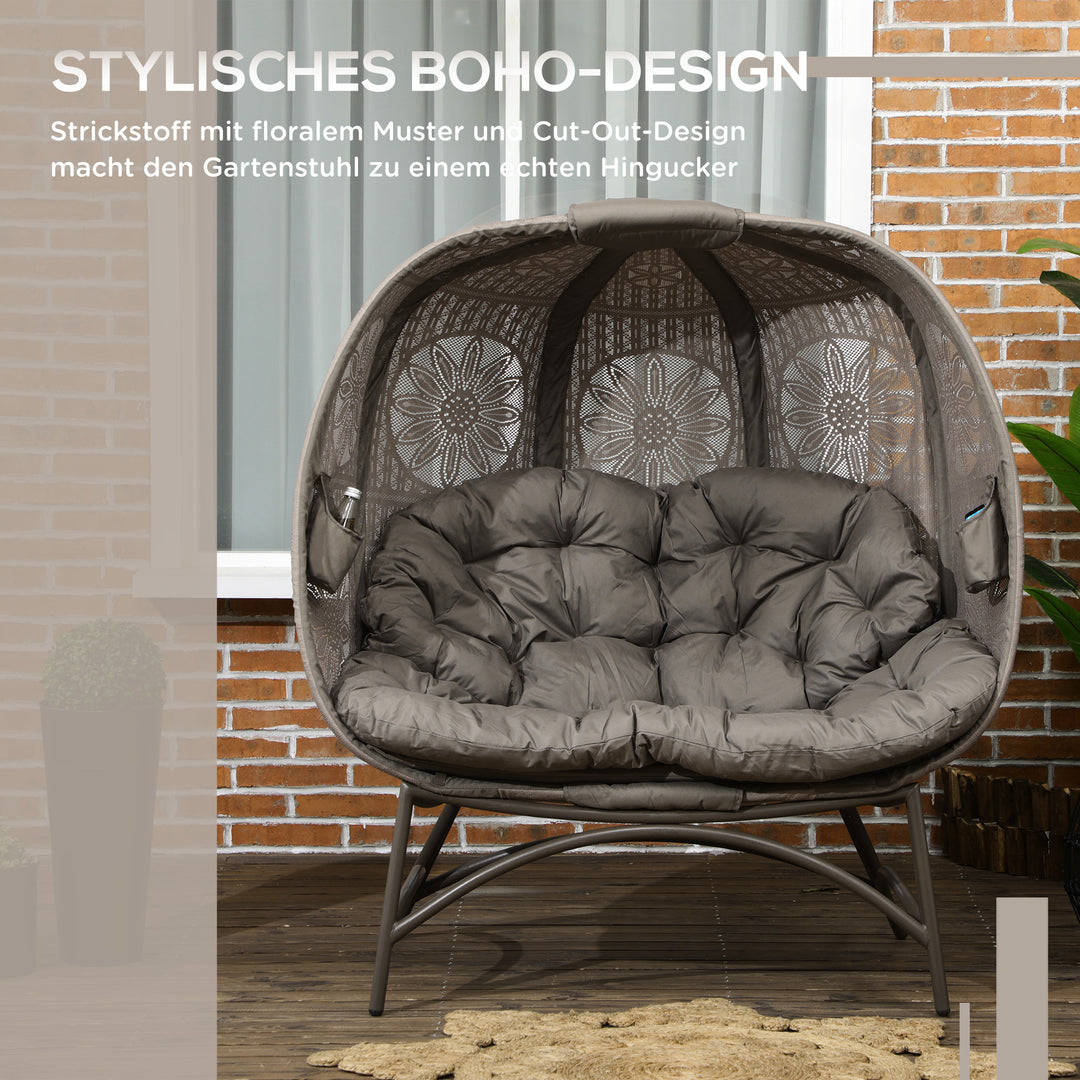 Havestol til 2 personer, foldbar, stor sædehynde, stålstel, farve: sand, 126 x 75 x 142 cm