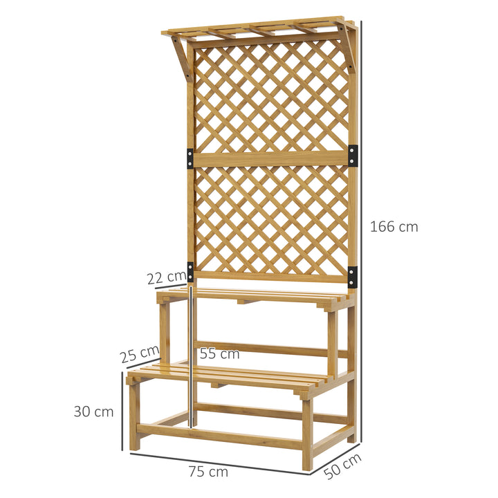 Plantestativ, blomsterhylde, 2 etager, med espalier og tag, fyrretræ, 75x50x166cm, gul