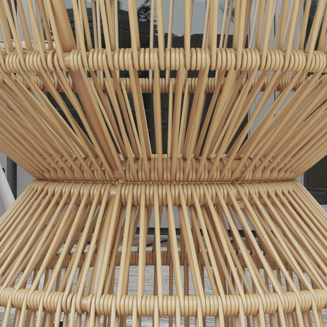 Udendørs sidebord, havebord, rattan sidebord, glasplade, PE-rattan, 60 cm x 60 cm x 50 cm, naturlig