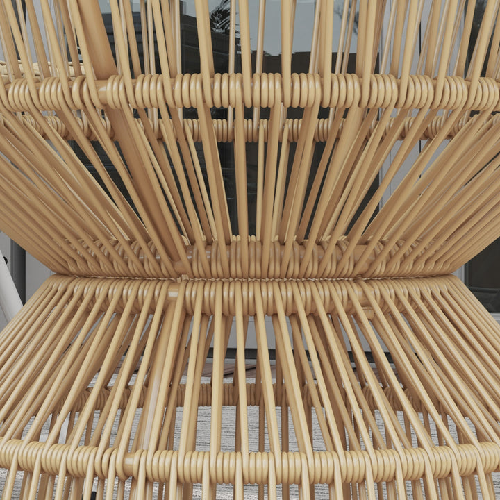 Udendørs sidebord, havebord, rattan sidebord, glasplade, PE-rattan, 60 cm x 60 cm x 50 cm, naturlig