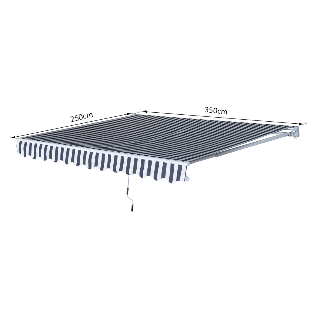 Markise med foldearm, solsejl med håndsving, 3,5 x 2,5 m, grå og hvid, aluminium og polyester