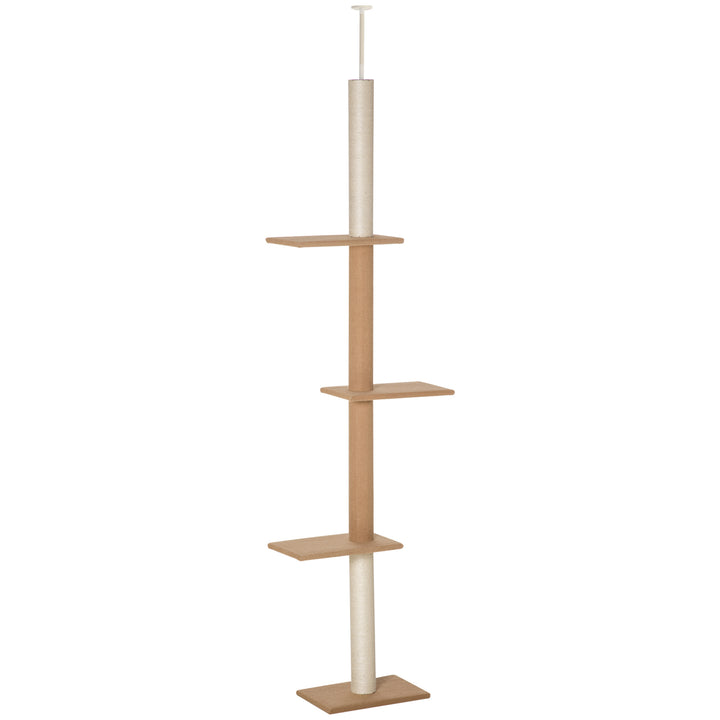 Kradsetræ med loftshøjde, 228-260 cm højdejusterbart kradsetræ, klatretræ til katte med 3 niveauer, kradsetræ til katte, legetræ fra gulv til loft, khaki