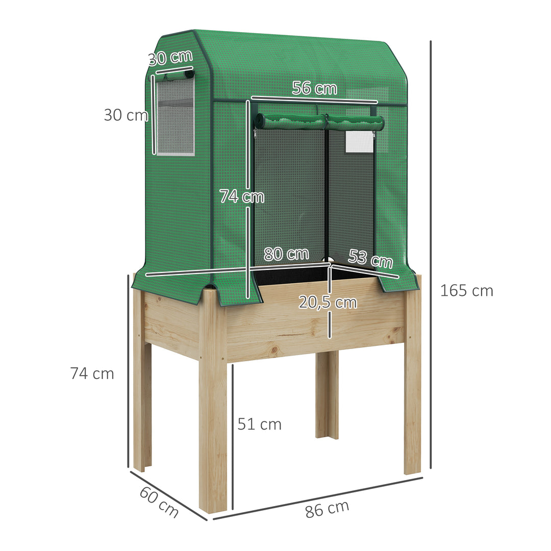 2-I-1 højbed plantekasse koldramme drivhus, 86 cm x 60 cm x 165 cm, naturlig + grøn
