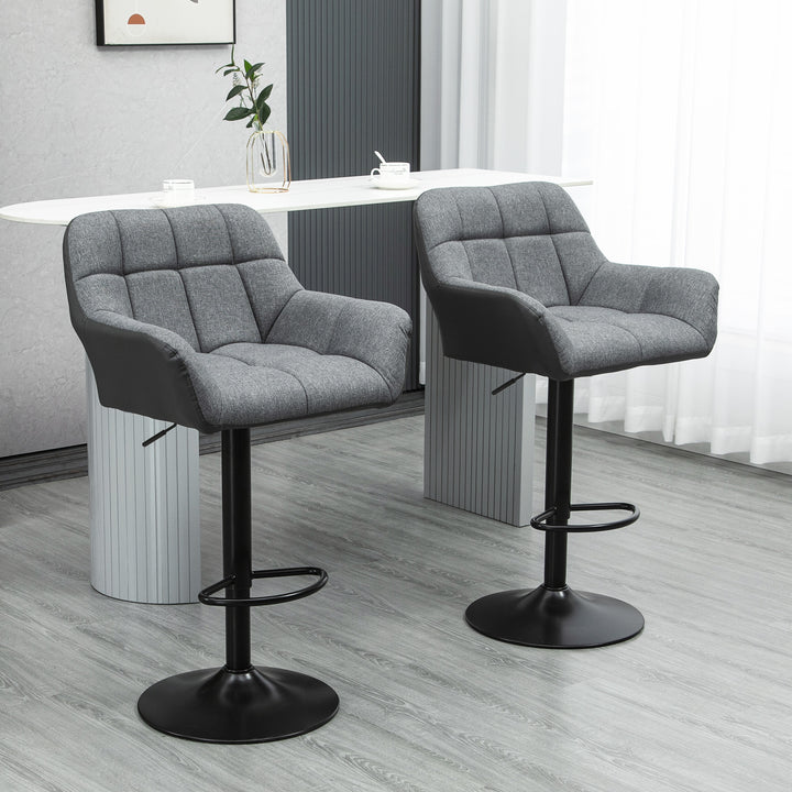 Barstole sæt med 2 retro design højdejusterbar kunstlæder hørlook grå + sort