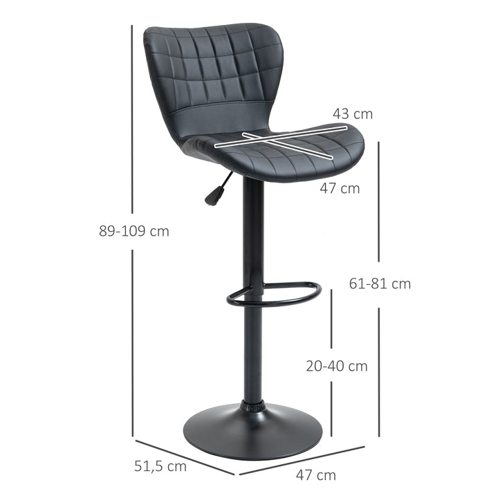 Sæt med 2 barstole, retro design, 47 cm x 51,5 cm x 89-109 cm, sort