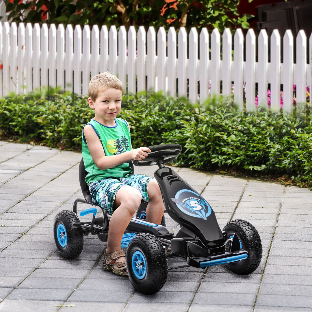 Børne gokart med pedaler og justerbart sæde, indendørs og udendørs, fra 5 år, blå og sort, 121 x 58 x 61 cm