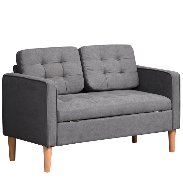 2-personers sofa, sofa med opbevaring, træben, polstret sofa med fløjlslook til stue, soveværelse, 117 x 62 x 78 cm, grå