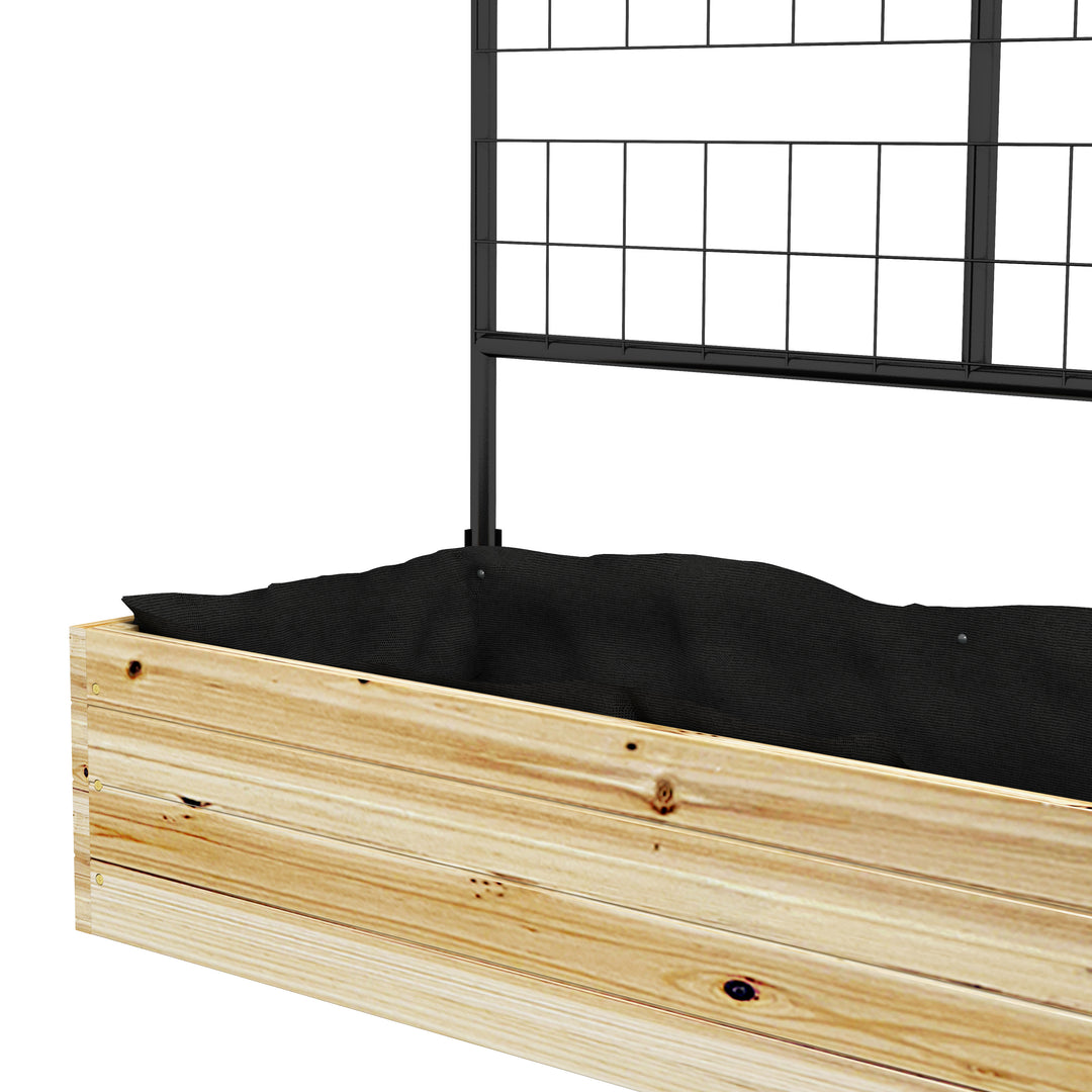 Højbed med espalier, fleeceforing, naturtræ, stål, 80x38x145 cm, sort