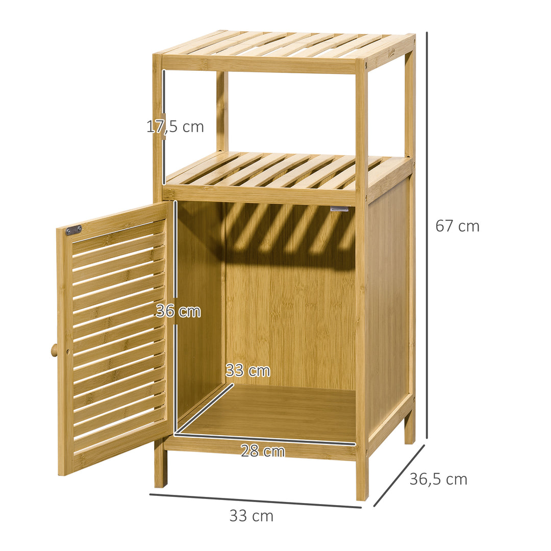 Badeværelsesskab/hylde, bambus, 1 hylde, 1 skab, 33 cm x 36,5 cm x 67 cm, naturlig