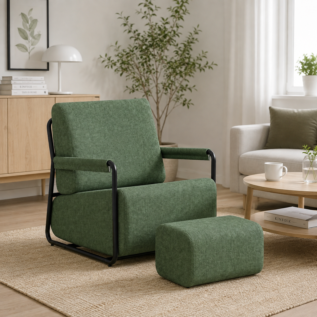 Sofa med fodskammel, 30D højelastisk skumfyld, 67 × 74 × 78 cm, grøn