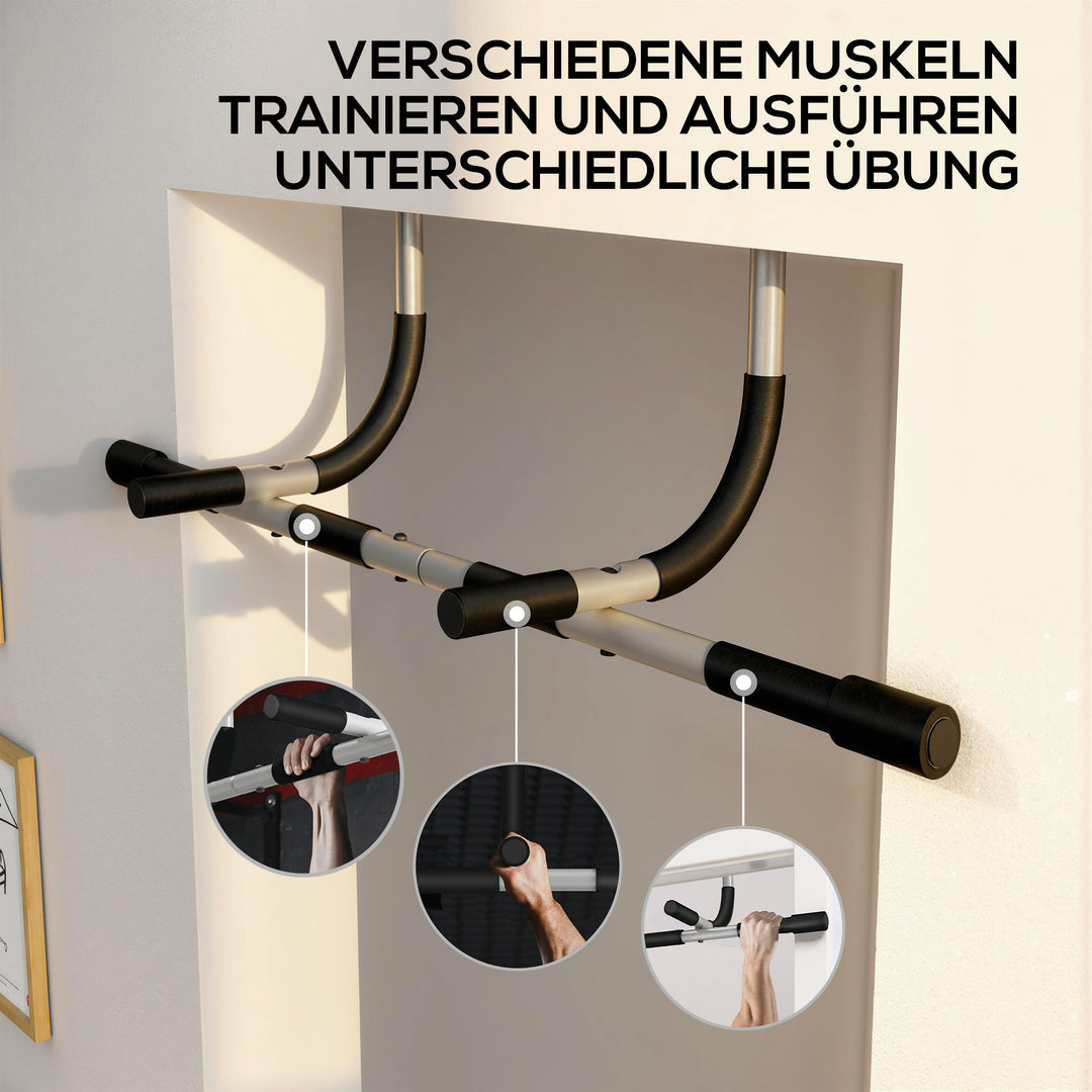 Pull-up bar, træningsbeslag, multifunktionel døråbnings pull-up bar, stål, skum, 92 x 40 x 17 cm, sort+grå