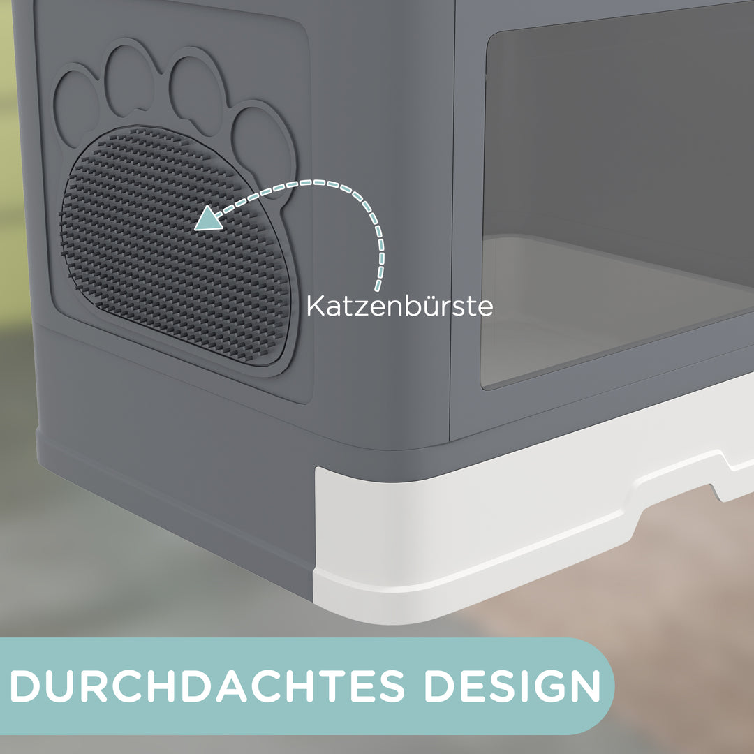 Kattebakke med låg, 2 udløb, 48,5 x 38 x 36,5 cm, grå + hvid