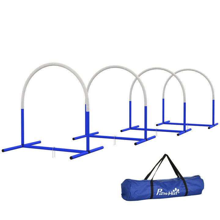 Agility-sæt til hunde, hundetræning, 4 buer, til begyndere, med bæretaske, blå+hvid, 88 x 64 x 95 cm