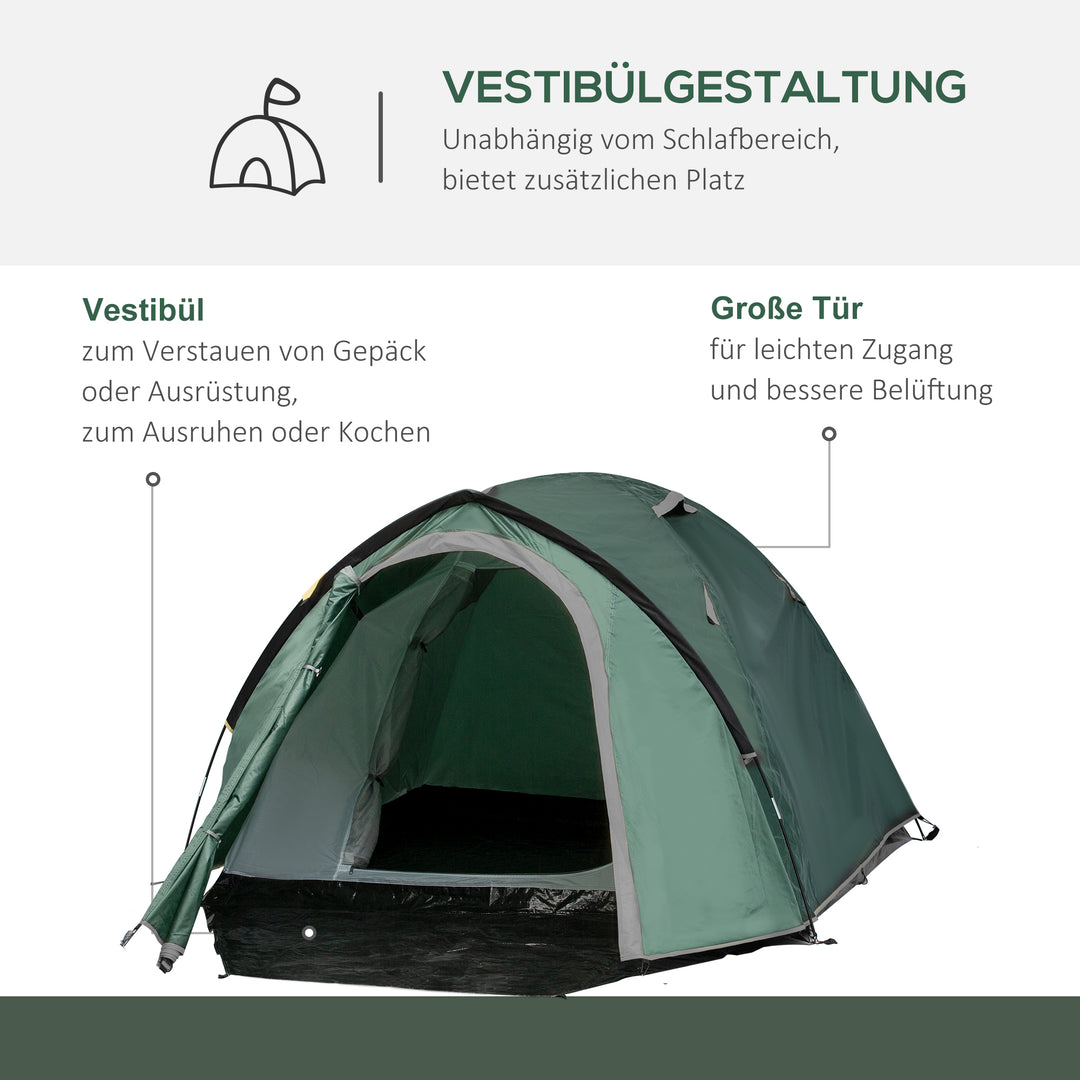 2-Personers campingtelt, netåbninger, lampekrog, bæretaske, grå+gul