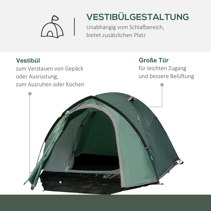2-Personers campingtelt, netåbninger, lampekrog, bæretaske, grå+gul