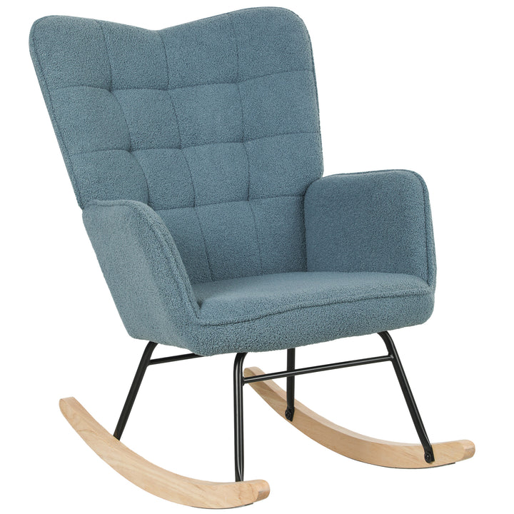 Gyngestol, ergonomisk form, base af ægte træ, op til 120 kg, lyseblå
