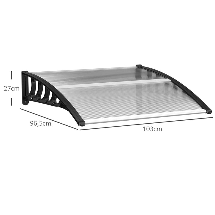 Baldakin til hoveddør/vindue, vejrbestandig, transparent, aluminium/polycarbonat, 103 x 96,5 x 27 cm, sort