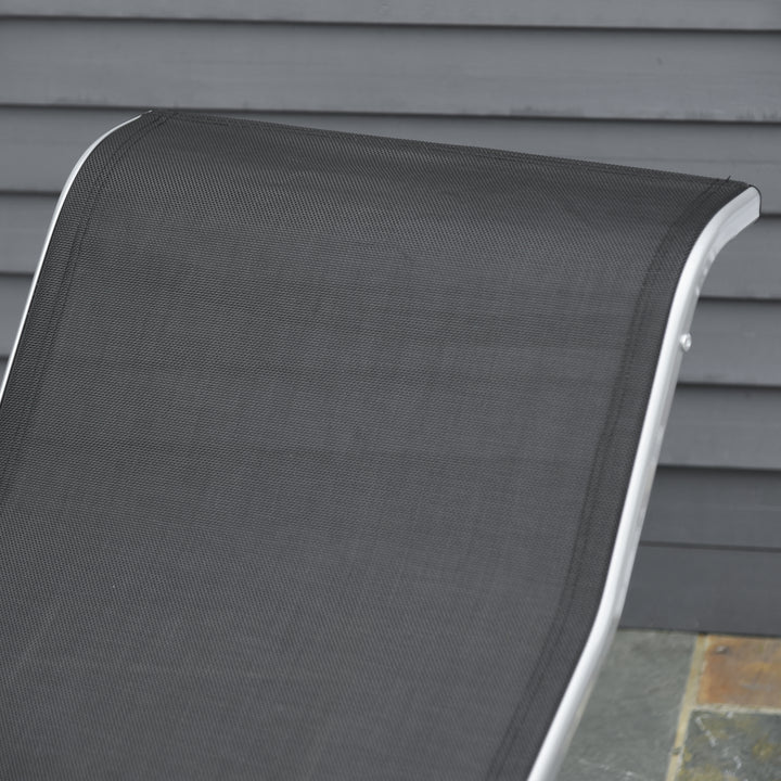 Have liggestolesæt, metalnet, 3 dele. Solseng med tebord. Havemøbelsæt med 2 liggestole, 1 sidebord. Havesiddegruppe til haven, balkonen. 59B x 169D x 66H cm. Sort+Sølv