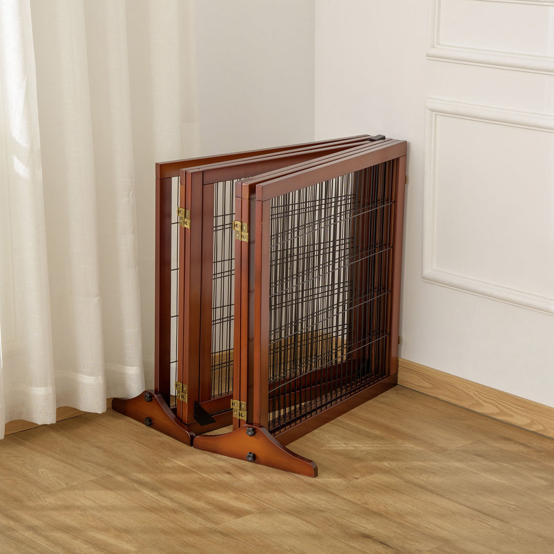 Sammenklappelig hundegitter, fyrretræ, 432 x 36 x 70 cm, kaffe