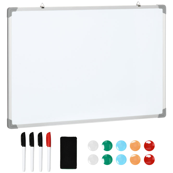 Whiteboard, magnettavle, memoboard, inklusive tilbehør: 4 tuscher, 1 viskelæder, 10 magneter, hvid + sølv