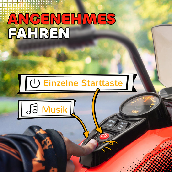 Elektrisk børnemotorcykel, 3 hjul, 6v batteridrevet, forlygte, musik, til børn i alderen 3-6, rød
