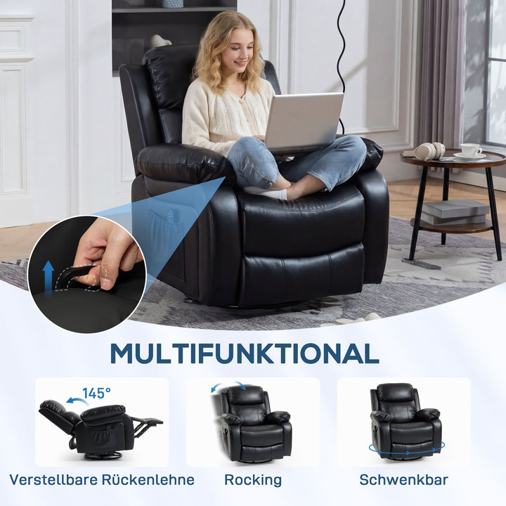 Massagestol med 8 vibrationshoveder, lænestol, justerbar ryglæn + fodstøtte, sort