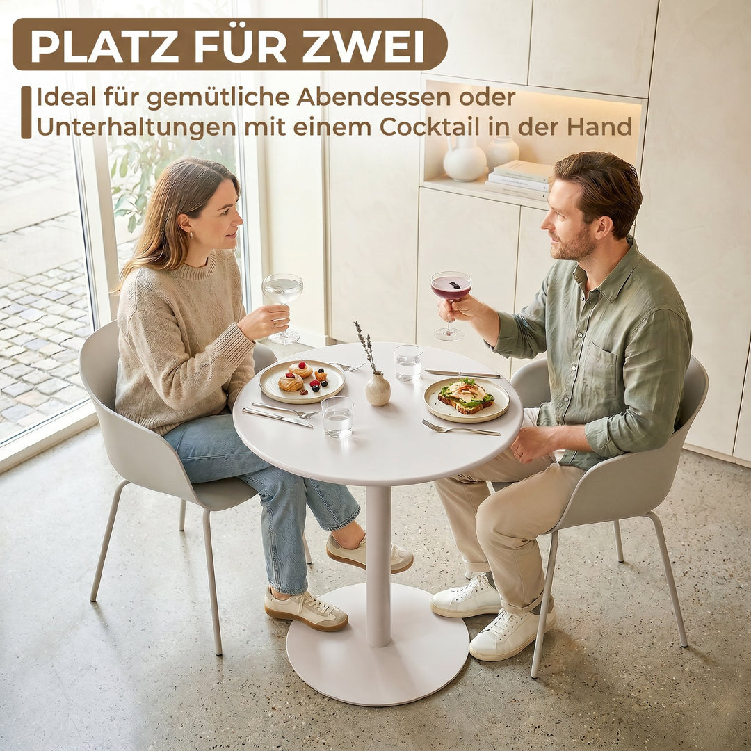 Rundt køkkenbord til 2 personer med stålramme, pladsbesparende, 60 x 60 x 72 cm, beige