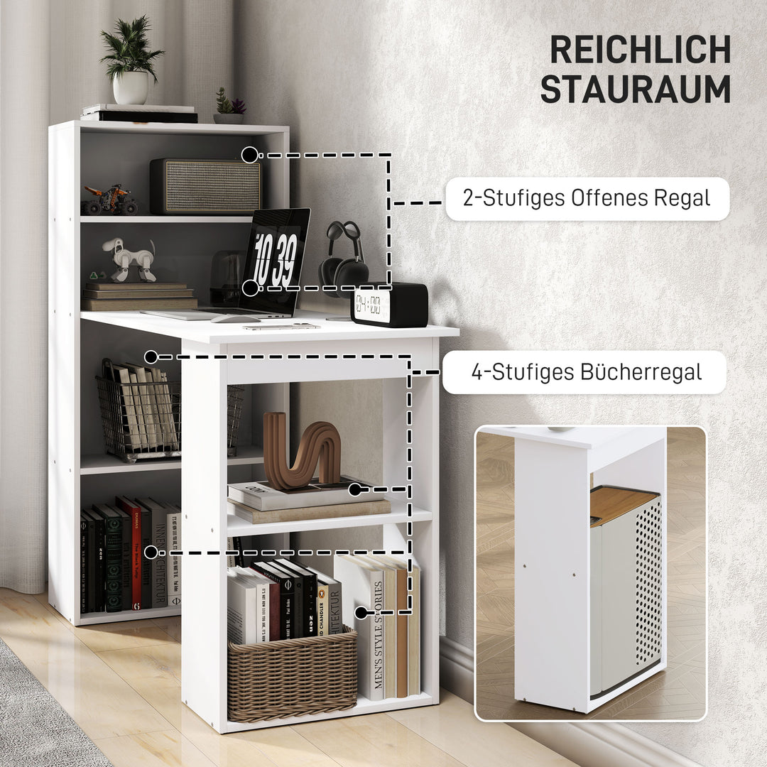 Skrivebord kontorbord computerbord, 2 hylder, 5 hylder, 120 cm x 55 cm x 120 cm, hvid