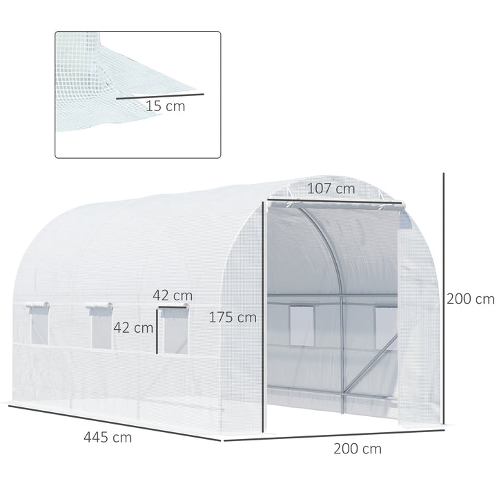Plastikdrivhus med metalramme, 4,45 x 2 x 2 m, hvidt