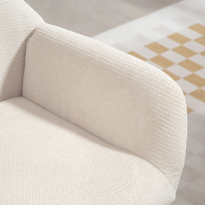 Moderne polstret stol i wingback-stil, høj ryglæn, tyk polstring, stålben, cremehvid