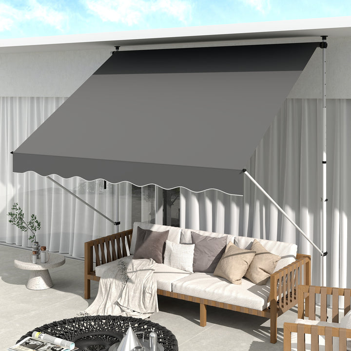 Klemmemarkise med håndsving, højdejusterbar, leddelt armmarkise, smudsafvisende, vejrbestandig, balkonmarkise 150 cm bred, terrassemarkise til terrasse, balkon, veranda, grå