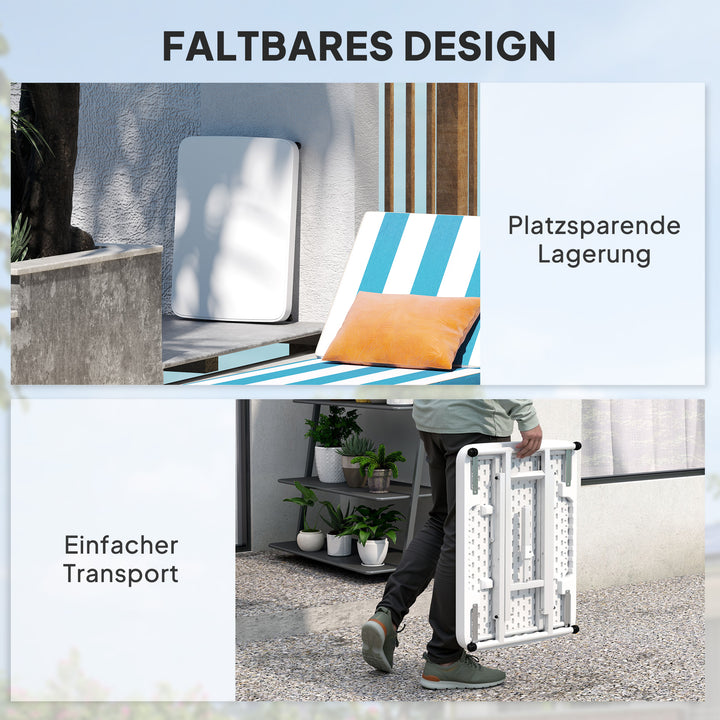 Havebord, bærbart udendørsbord lavet af plastik og metal, bistrobord, til terrasse, have, hvid