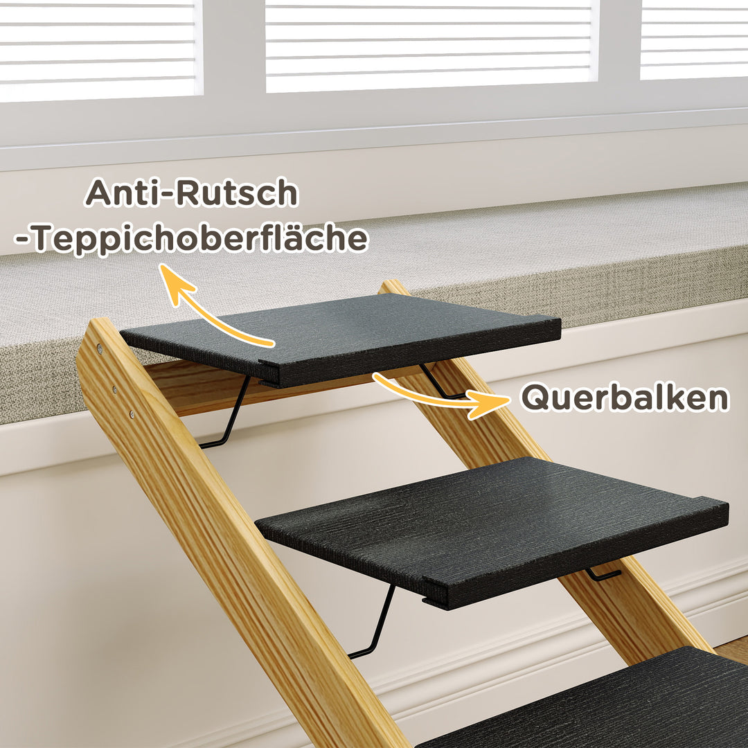 Hundetrappe, hundelarampe, højdejusterbar, skridsikker, foldbar, 83x40x62,5 cm, træ/hvid