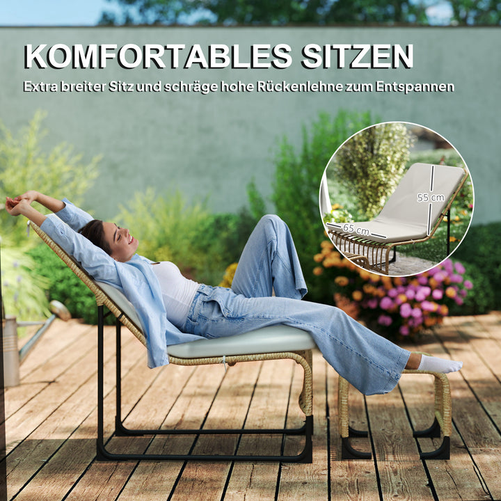 Rattan-afslapningsstol med fodskammel uv-bestandig havestol med hynderemme 65 x 93 x 80 cm naturtræ