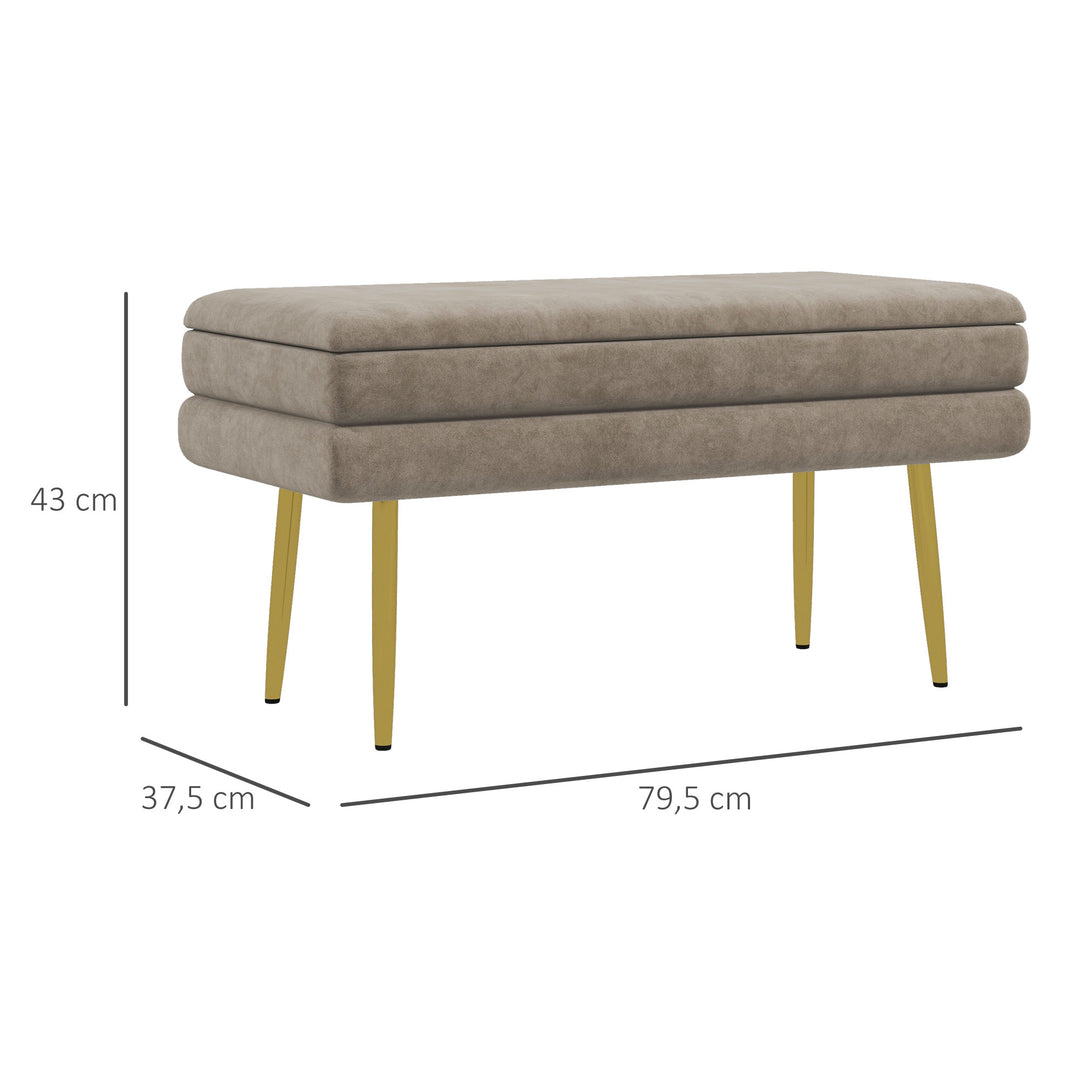 Polstret bænk med opbevaring, stål, 79,5 cm x 37,5 cm x 43 cm, beige