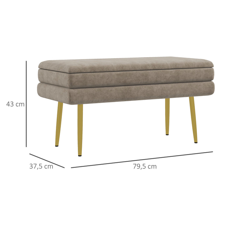 Polstret bænk med opbevaring, stål, 79,5 cm x 37,5 cm x 43 cm, beige