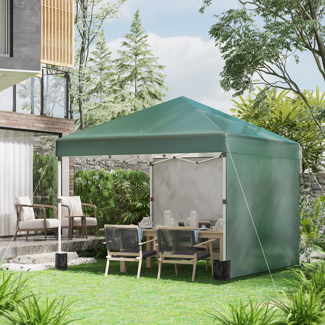 Foldbar pavillon, 2 sidepaneler, højdejusterbar, med bæretaske, stel i rustfrit stål, 3 x 3 m, grøn