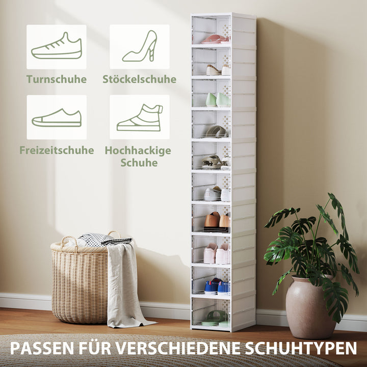10-etagers skoreol, skoskab, foldbart, ventileret bagside, plast, hvid