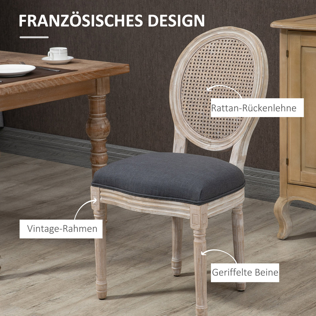 Køkkenstole i sæt med 2, blødt polstrede, vintage design, rattan look, grå